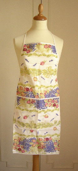 French Apron, Provence fabric (Lavender & roses. raw)